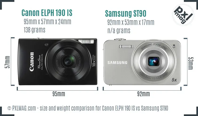 Canon ELPH 190 IS vs Samsung ST90 size comparison