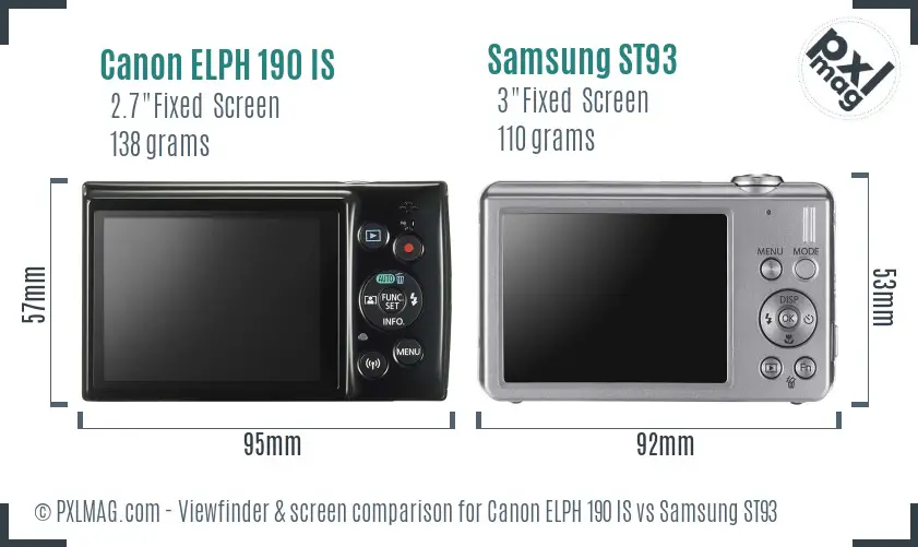Canon ELPH 190 IS vs Samsung ST93 Screen and Viewfinder comparison