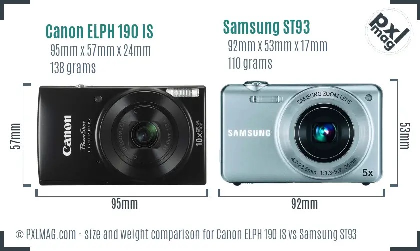 Canon ELPH 190 IS vs Samsung ST93 size comparison