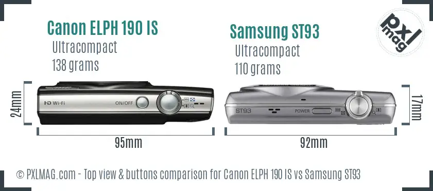Canon ELPH 190 IS vs Samsung ST93 top view buttons comparison