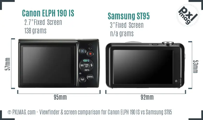 Canon ELPH 190 IS vs Samsung ST95 Screen and Viewfinder comparison