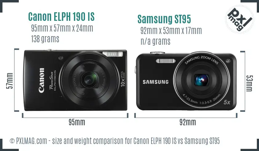 Canon ELPH 190 IS vs Samsung ST95 size comparison