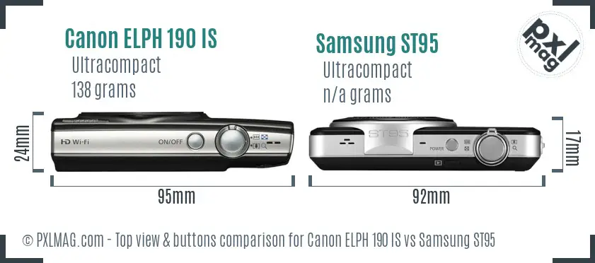Canon ELPH 190 IS vs Samsung ST95 top view buttons comparison
