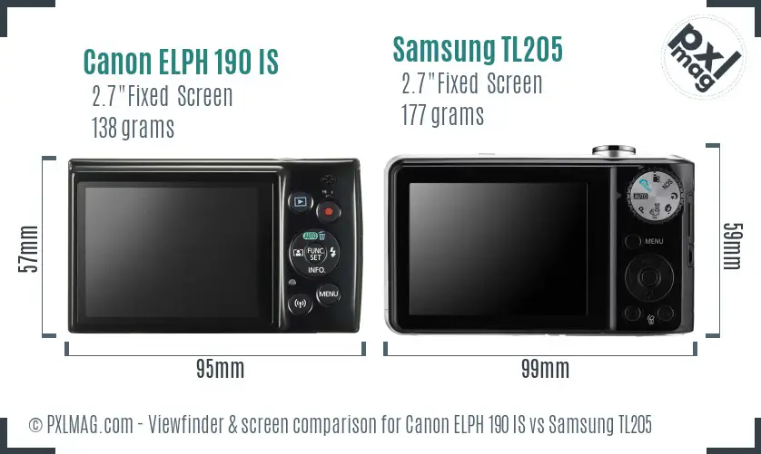 Canon ELPH 190 IS vs Samsung TL205 Screen and Viewfinder comparison
