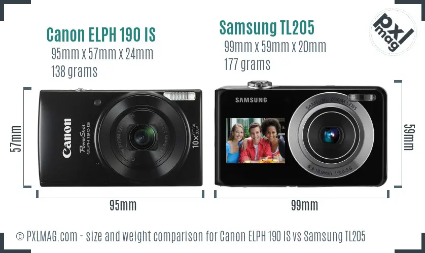 Canon ELPH 190 IS vs Samsung TL205 size comparison