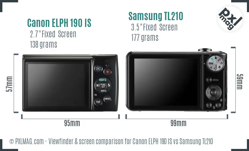 Canon ELPH 190 IS vs Samsung TL210 Screen and Viewfinder comparison