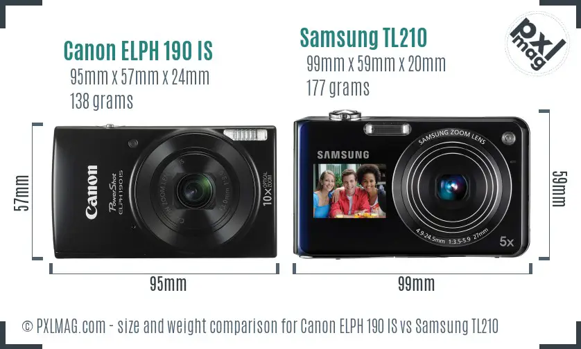 Canon ELPH 190 IS vs Samsung TL210 size comparison