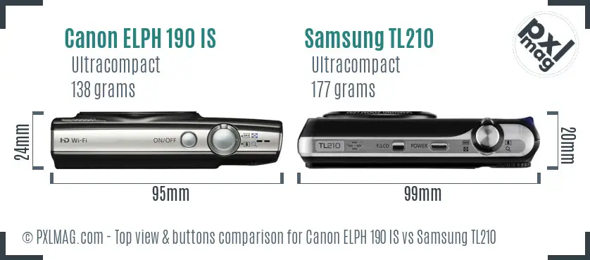 Canon ELPH 190 IS vs Samsung TL210 top view buttons comparison