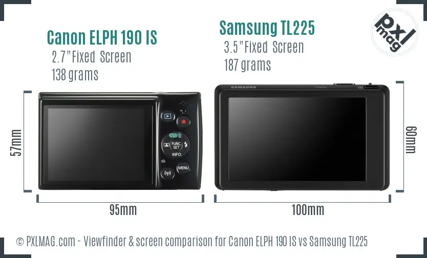 Canon ELPH 190 IS vs Samsung TL225 Screen and Viewfinder comparison