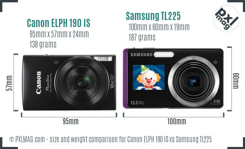 Canon ELPH 190 IS vs Samsung TL225 size comparison
