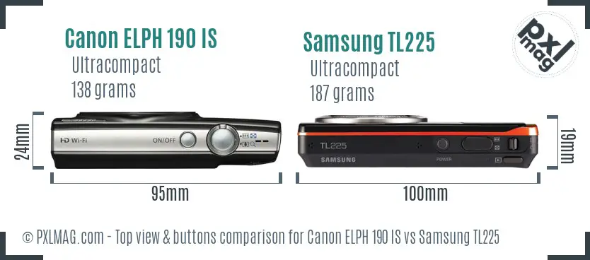 Canon ELPH 190 IS vs Samsung TL225 top view buttons comparison