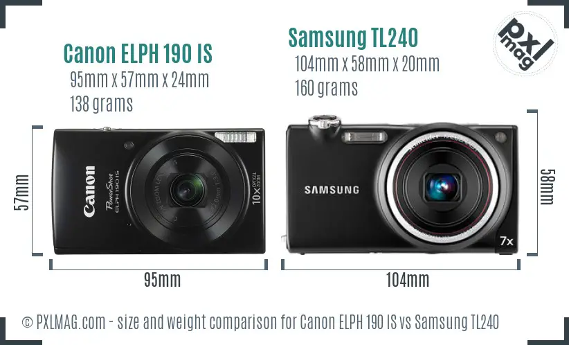 Canon ELPH 190 IS vs Samsung TL240 size comparison