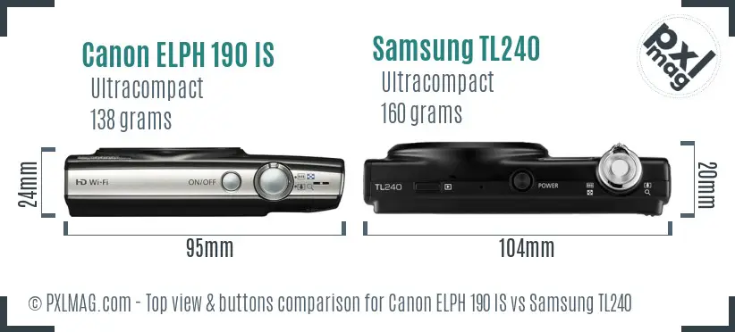 Canon ELPH 190 IS vs Samsung TL240 top view buttons comparison