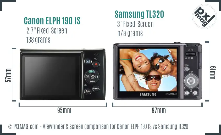 Canon ELPH 190 IS vs Samsung TL320 Screen and Viewfinder comparison
