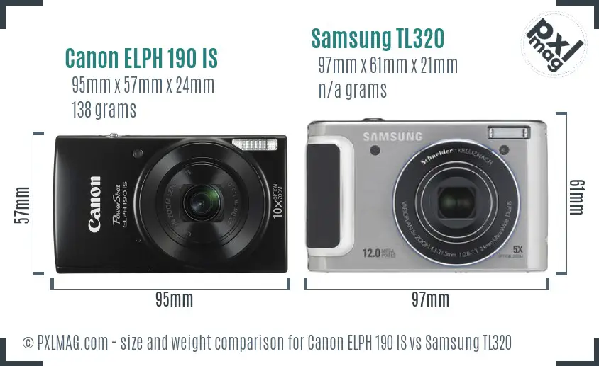 Canon ELPH 190 IS vs Samsung TL320 size comparison