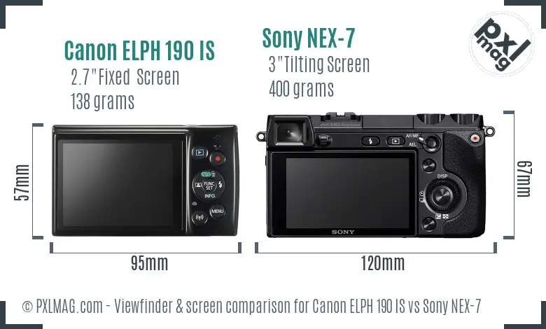 Canon ELPH 190 IS vs Sony NEX-7 Screen and Viewfinder comparison
