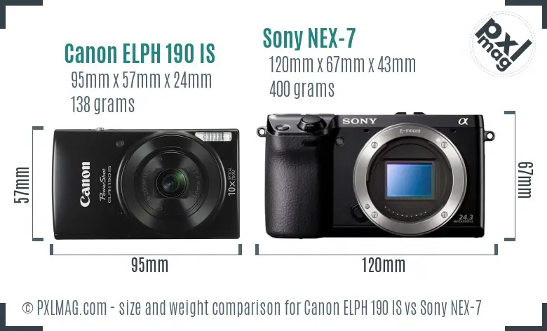 Canon ELPH 190 IS vs Sony NEX-7 size comparison