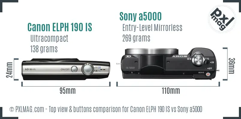 Canon ELPH 190 IS vs Sony a5000 top view buttons comparison
