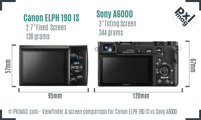 Canon ELPH 190 IS vs Sony A6000 Screen and Viewfinder comparison