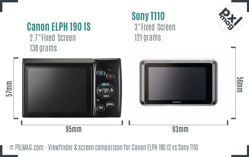 Canon ELPH 190 IS vs Sony T110 Screen and Viewfinder comparison