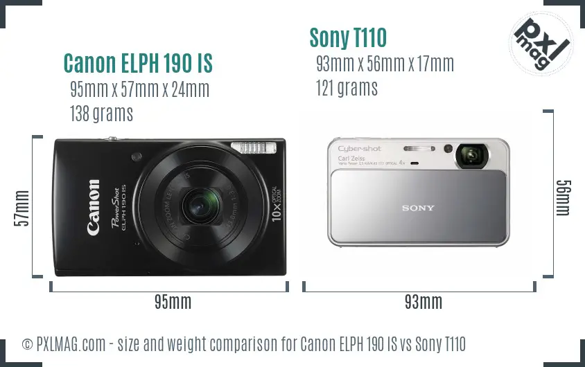 Canon ELPH 190 IS vs Sony T110 size comparison