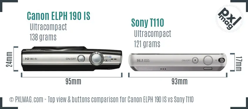 Canon ELPH 190 IS vs Sony T110 top view buttons comparison