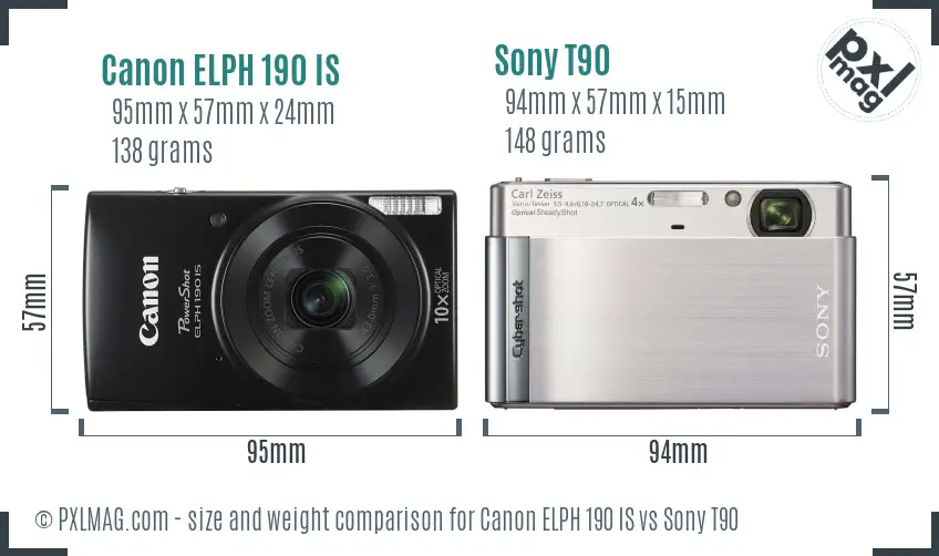 Canon ELPH 190 IS vs Sony T90 size comparison