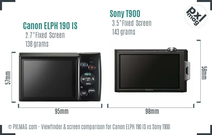 Canon ELPH 190 IS vs Sony T900 Screen and Viewfinder comparison