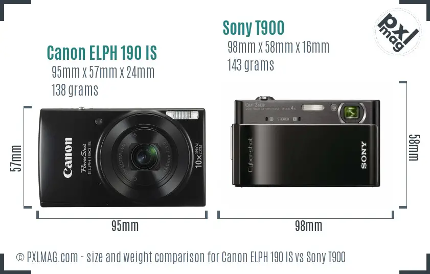 Canon ELPH 190 IS vs Sony T900 size comparison