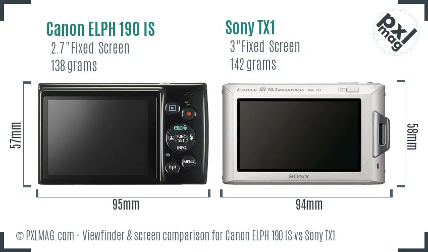 Canon ELPH 190 IS vs Sony TX1 Screen and Viewfinder comparison