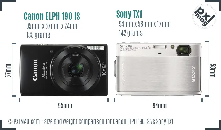 Canon ELPH 190 IS vs Sony TX1 size comparison