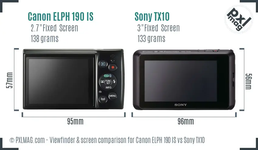 Canon ELPH 190 IS vs Sony TX10 Screen and Viewfinder comparison Canon ELPH 190 IS vs Sony TX10 Screen and Viewfinder comparison