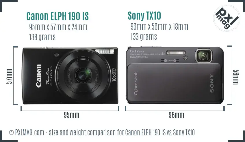Canon ELPH 190 IS vs Sony TX10 size comparison Canon ELPH 190 IS vs Sony TX10 size comparison