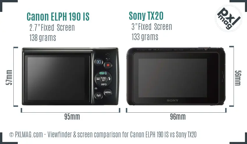 Canon ELPH 190 IS vs Sony TX20 Screen and Viewfinder comparison