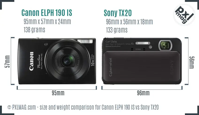 Canon ELPH 190 IS vs Sony TX20 size comparison