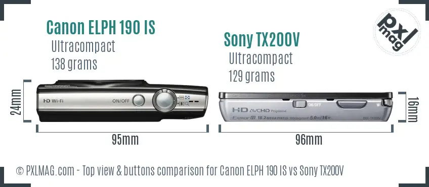 Canon ELPH 190 IS vs Sony TX200V top view buttons comparison