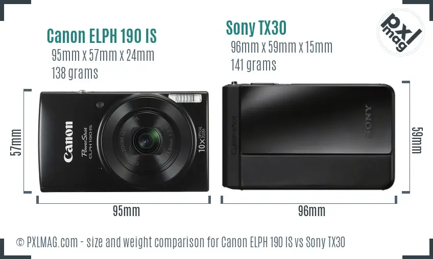 Canon ELPH 190 IS vs Sony TX30 size comparison
