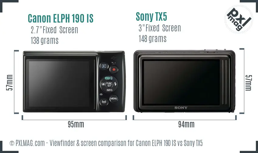 Canon ELPH 190 IS vs Sony TX5 Screen and Viewfinder comparison