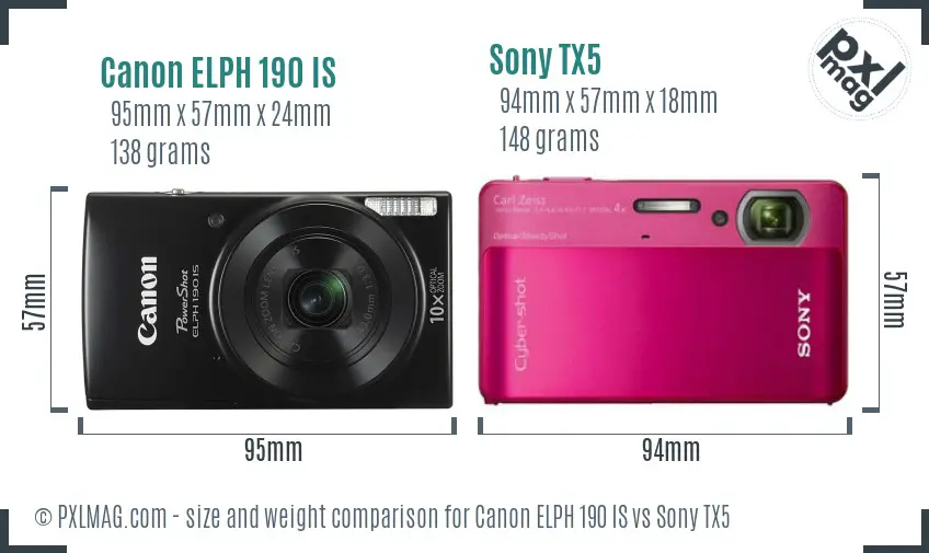 Canon ELPH 190 IS vs Sony TX5 size comparison