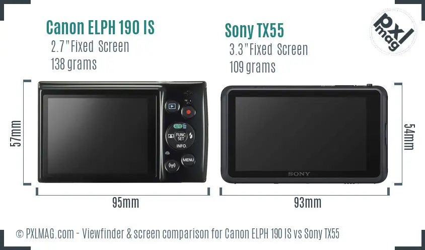 Canon ELPH 190 IS vs Sony TX55 Screen and Viewfinder comparison
