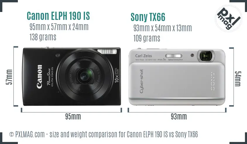 Canon ELPH 190 IS vs Sony TX66 size comparison