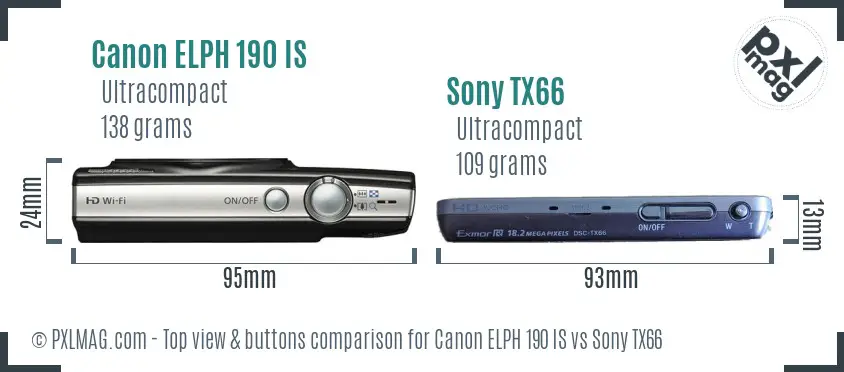 Canon ELPH 190 IS vs Sony TX66 top view buttons comparison