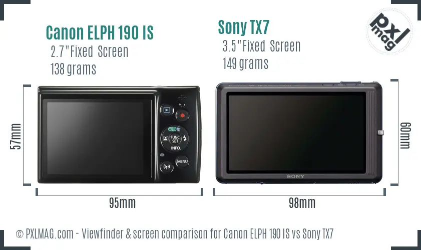 Canon ELPH 190 IS vs Sony TX7 Screen and Viewfinder comparison