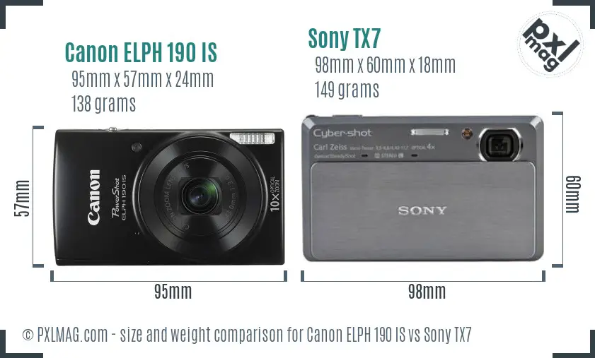 Canon ELPH 190 IS vs Sony TX7 size comparison