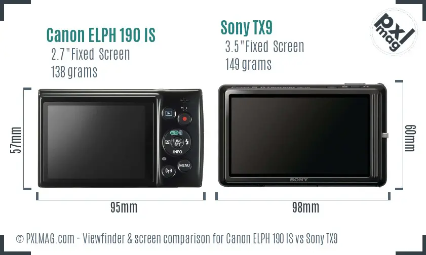 Canon ELPH 190 IS vs Sony TX9 Screen and Viewfinder comparison