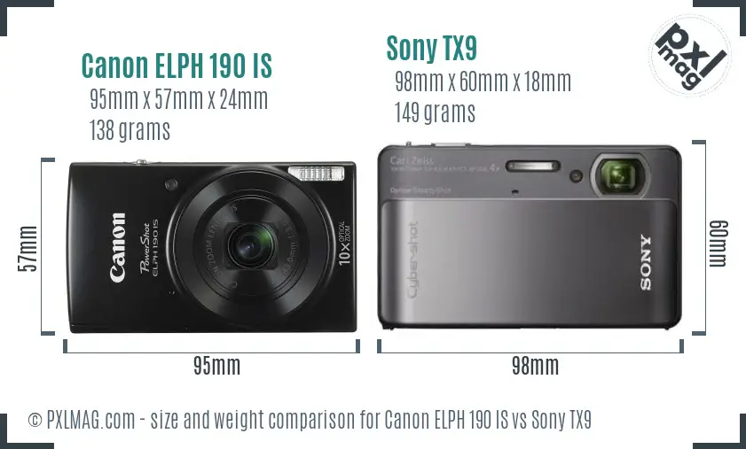 Canon ELPH 190 IS vs Sony TX9 size comparison