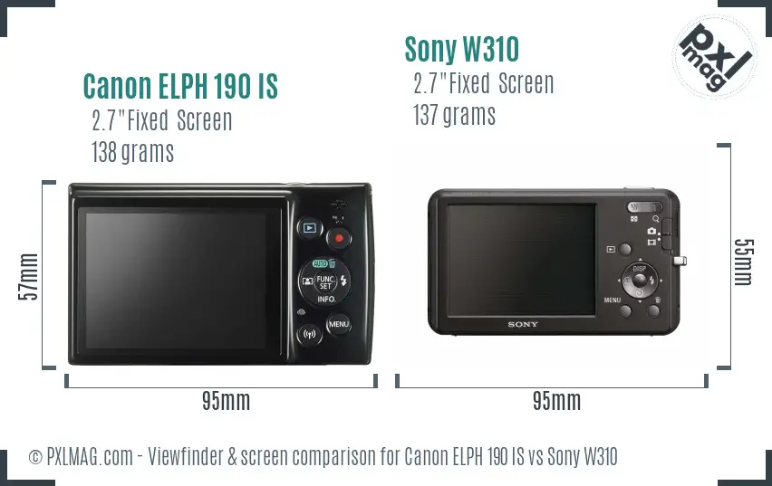 Canon ELPH 190 IS vs Sony W310 Screen and Viewfinder comparison