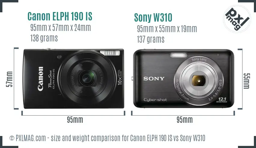 Canon ELPH 190 IS vs Sony W310 size comparison