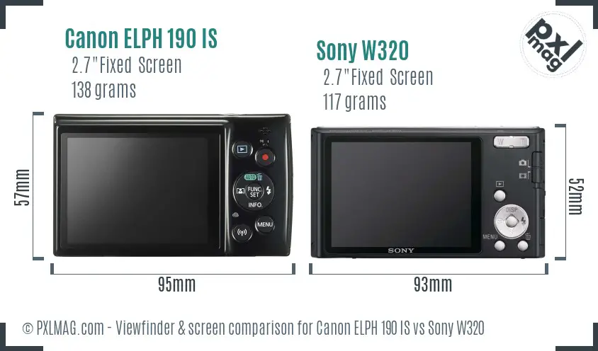 Canon ELPH 190 IS vs Sony W320 Screen and Viewfinder comparison