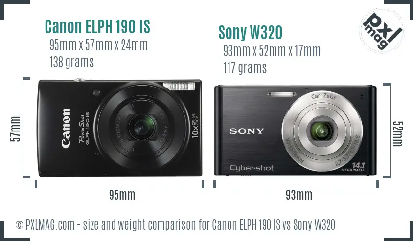 Canon ELPH 190 IS vs Sony W320 size comparison